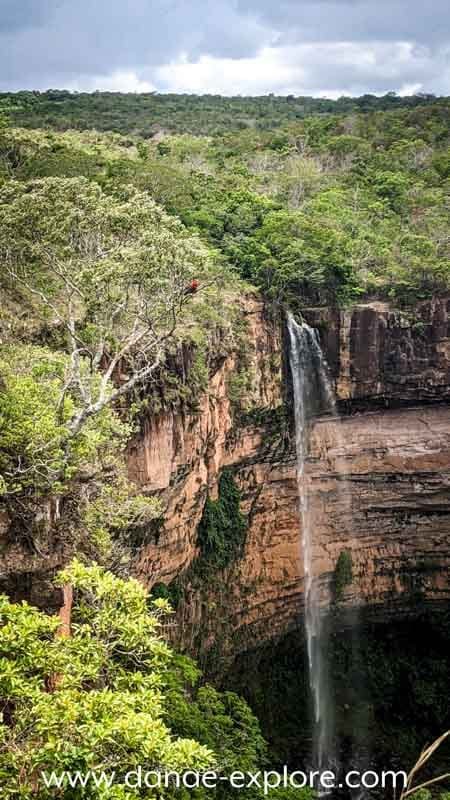 Véu de Noiva waterfall, Chapada dos Guimarães, Mato Grosso, Brazil, on an overcast day