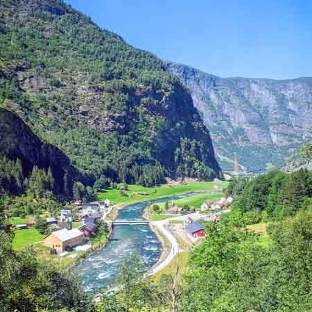 View from the Flåmsbana train window between Flåm and Myrdal
