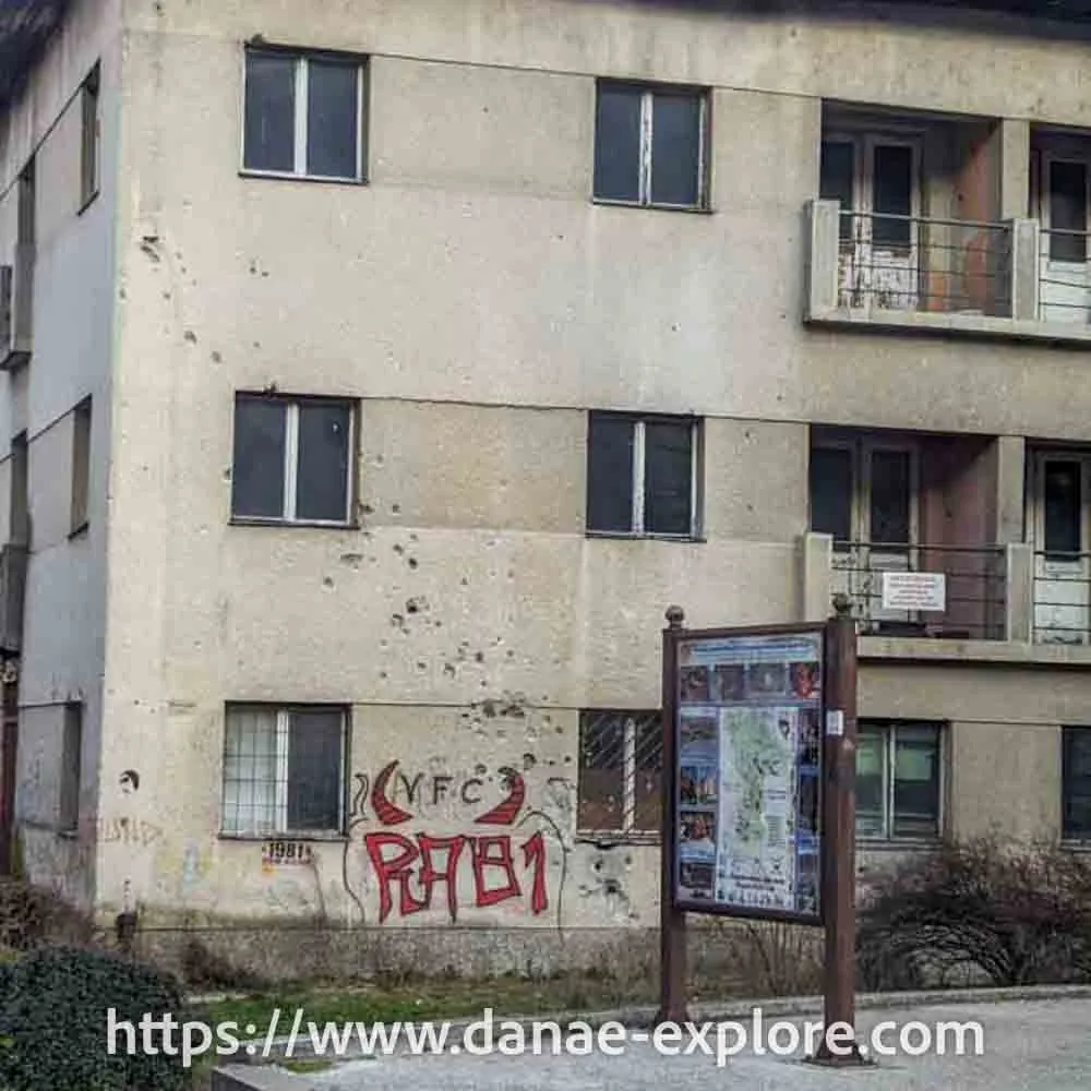 Mostar. There are still marks of the war throughout the city