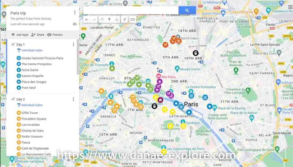 resultado final do mapa de uma viagem feito no Google My Maps