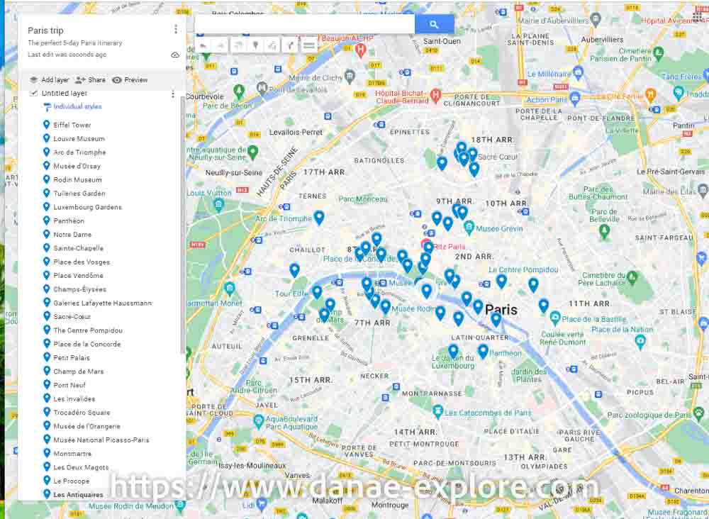 lugares a serem visitados, marcados no mapa da viagem 