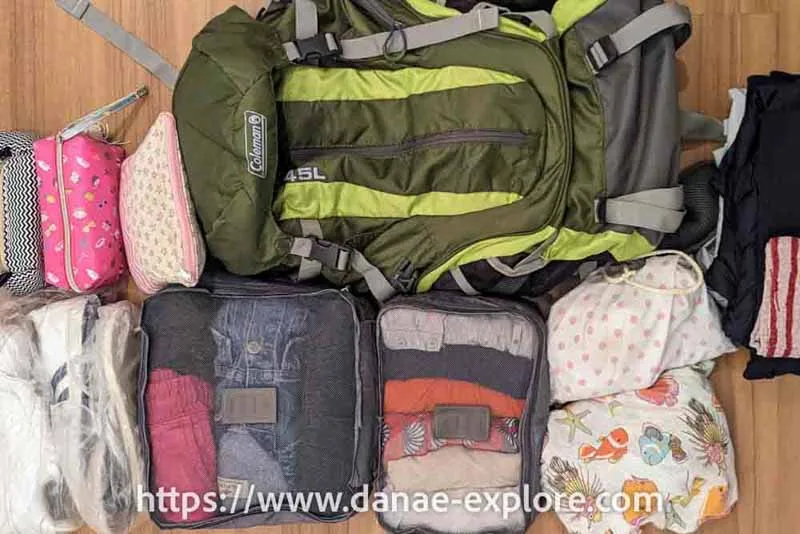 items inside the backpack, which I took for the trip to Japan, www.danae-explore.com