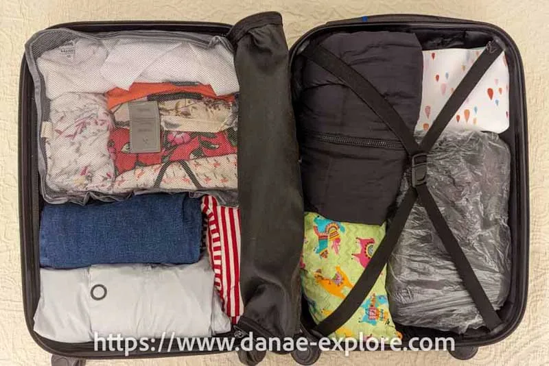 travel items organized inside the luggage