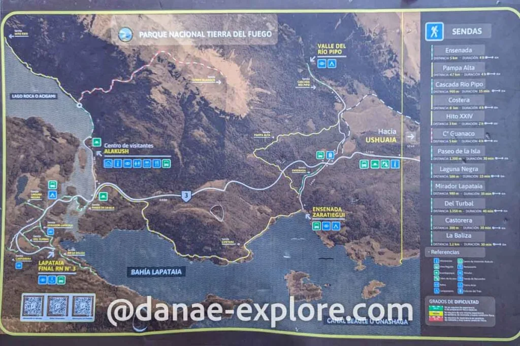 Map of Tierra del Fuego National Park, Argentina