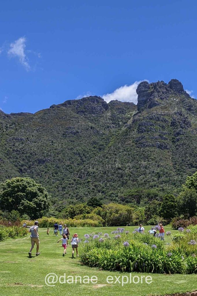 pessoas andando nos gramados do Kirstenbosh National Botanical Garden, parte de nosso roteiro de quatro dias na Cidade do Cabo